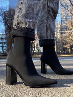 Jeffrey Campbell siren Women's Black Stretch Boot Block Heel pointy toe size 10
